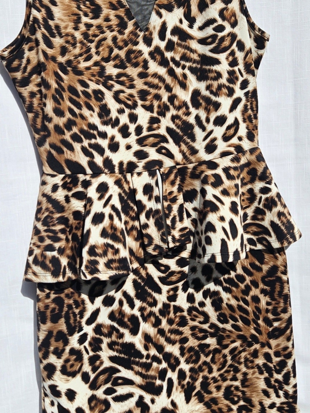 Andrea Missy Leopard Print Peplum Dress - Brown Black Cream Sz L Very Trendy
